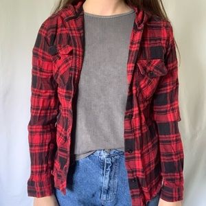 Red Flannel Button-Up With Hood